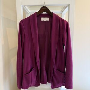 Caslon Shawl-Collar Open Front Jacket in Plum